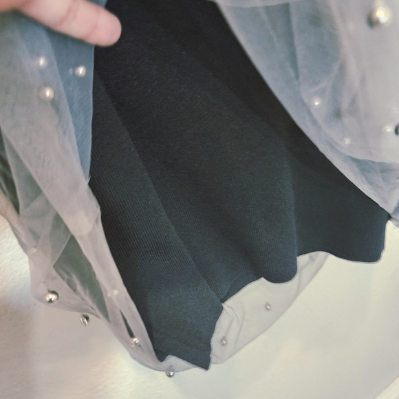 ZARA STRAPPLES TULLE/PEARLS GREY MIDI DRESS WOMENS SIZE LARGE - Picture 10 of 16